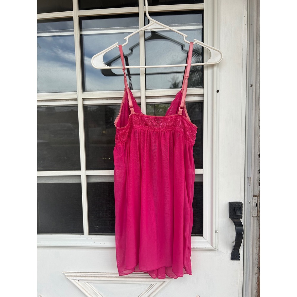 Petit Noir Hot Pink Lace Mesh Babydoll Chemise Lingerie Nightie Bow Coquette S - Picture 9 of 13